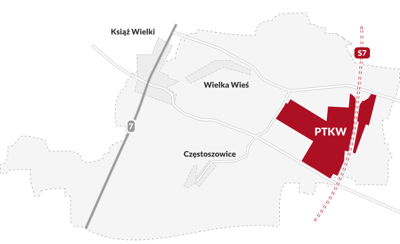 zdjęcie przedstawia mapę gminy Książ Wielki - link do Geoportalu Powiatu Miechowskiego i mapy lokalizacyjnej Parku Technologicznego w Książu Wielkim - Powiat Miechowski 